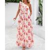 imageBTFBM Women Summer One Shoulder Floral Wedding Guest Dresses Sleeveless Smocked Ruffle Flowy Beach Vacation Maxi DressFloral Red Apricot