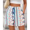 imageBTFBM Womens Boho Summer Shorts Beach Vacation Clothes 2025 Elastic Waist Casual Printed Loose Short Lounge Pant PocketsPrint Blue