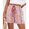 imageBTFBM Womens Boho Summer Shorts Beach Vacation Clothes 2025 Elastic Waist Casual Printed Loose Short Lounge Pant PocketsPrint Red Brown