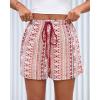 imageBTFBM Womens Boho Summer Shorts Beach Vacation Clothes 2025 Elastic Waist Casual Printed Loose Short Lounge Pant PocketsPrint Red Brown
