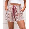 imageBTFBM Womens Boho Summer Shorts Beach Vacation Clothes 2025 Elastic Waist Casual Printed Loose Short Lounge Pant PocketsPrint Red Brown