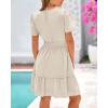 imageBTFBM Womens Casual Dresses 2025 Summer Spring V Neck Short Sleeve Sundress Smocked Waist A Line Tiered Mini DressApricot