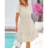 imageBTFBM Womens Casual Dresses 2025 Summer Spring V Neck Short Sleeve Sundress Smocked Waist A Line Tiered Mini DressApricot