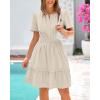 imageBTFBM Womens Casual Dresses 2025 Summer Spring V Neck Short Sleeve Sundress Smocked Waist A Line Tiered Mini DressApricot
