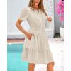 imageBTFBM Womens Casual Dresses 2025 Summer Spring V Neck Short Sleeve Sundress Smocked Waist A Line Tiered Mini DressApricot