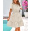 imageBTFBM Womens Casual Dresses 2025 Summer Spring V Neck Short Sleeve Sundress Smocked Waist A Line Tiered Mini DressApricot