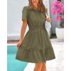 imageBTFBM Womens Casual Dresses 2025 Summer Spring V Neck Short Sleeve Sundress Smocked Waist A Line Tiered Mini DressArmy Green