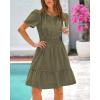 imageBTFBM Womens Casual Dresses 2025 Summer Spring V Neck Short Sleeve Sundress Smocked Waist A Line Tiered Mini DressArmy Green
