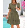 imageBTFBM Womens Casual Dresses 2025 Summer Spring V Neck Short Sleeve Sundress Smocked Waist A Line Tiered Mini DressArmy Green