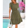 imageBTFBM Womens Casual Dresses 2025 Summer Spring V Neck Short Sleeve Sundress Smocked Waist A Line Tiered Mini DressArmy Green