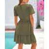 imageBTFBM Womens Casual Dresses 2025 Summer Spring V Neck Short Sleeve Sundress Smocked Waist A Line Tiered Mini DressArmy Green