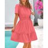 imageBTFBM Womens Casual Dresses 2025 Summer Spring V Neck Short Sleeve Sundress Smocked Waist A Line Tiered Mini DressBean Paste Red