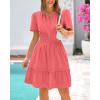 imageBTFBM Womens Casual Dresses 2025 Summer Spring V Neck Short Sleeve Sundress Smocked Waist A Line Tiered Mini DressBean Paste Red