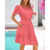 imageBTFBM Womens Casual Dresses 2025 Summer Spring V Neck Short Sleeve Sundress Smocked Waist A Line Tiered Mini DressBean Paste Red