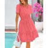 imageBTFBM Womens Casual Dresses 2025 Summer Spring V Neck Short Sleeve Sundress Smocked Waist A Line Tiered Mini DressBean Paste Red