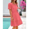 imageBTFBM Womens Casual Dresses 2025 Summer Spring V Neck Short Sleeve Sundress Smocked Waist A Line Tiered Mini DressBean Paste Red