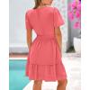 imageBTFBM Womens Casual Dresses 2025 Summer Spring V Neck Short Sleeve Sundress Smocked Waist A Line Tiered Mini DressBean Paste Red