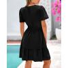 imageBTFBM Womens Casual Dresses 2025 Summer Spring V Neck Short Sleeve Sundress Smocked Waist A Line Tiered Mini DressBlack