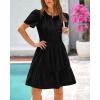 imageBTFBM Womens Casual Dresses 2025 Summer Spring V Neck Short Sleeve Sundress Smocked Waist A Line Tiered Mini DressBlack
