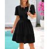 imageBTFBM Womens Casual Dresses 2025 Summer Spring V Neck Short Sleeve Sundress Smocked Waist A Line Tiered Mini DressBlack
