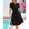 imageBTFBM Womens Casual Dresses 2025 Summer Spring V Neck Short Sleeve Sundress Smocked Waist A Line Tiered Mini DressBlack