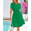 imageBTFBM Womens Casual Dresses 2025 Summer Spring V Neck Short Sleeve Sundress Smocked Waist A Line Tiered Mini DressGreen