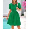 imageBTFBM Womens Casual Dresses 2025 Summer Spring V Neck Short Sleeve Sundress Smocked Waist A Line Tiered Mini DressGreen