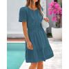 imageBTFBM Womens Casual Dresses 2025 Summer Spring V Neck Short Sleeve Sundress Smocked Waist A Line Tiered Mini DressGrey Blue