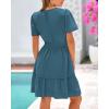 imageBTFBM Womens Casual Dresses 2025 Summer Spring V Neck Short Sleeve Sundress Smocked Waist A Line Tiered Mini DressGrey Blue