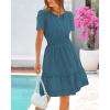 imageBTFBM Womens Casual Dresses 2025 Summer Spring V Neck Short Sleeve Sundress Smocked Waist A Line Tiered Mini DressGrey Blue