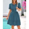 imageBTFBM Womens Casual Dresses 2025 Summer Spring V Neck Short Sleeve Sundress Smocked Waist A Line Tiered Mini DressGrey Blue