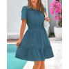 imageBTFBM Womens Casual Dresses 2025 Summer Spring V Neck Short Sleeve Sundress Smocked Waist A Line Tiered Mini DressGrey Blue