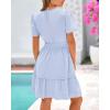 imageBTFBM Womens Casual Dresses 2025 Summer Spring V Neck Short Sleeve Sundress Smocked Waist A Line Tiered Mini DressLight Blue