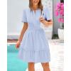 imageBTFBM Womens Casual Dresses 2025 Summer Spring V Neck Short Sleeve Sundress Smocked Waist A Line Tiered Mini DressLight Blue
