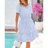 imageBTFBM Womens Casual Dresses 2025 Summer Spring V Neck Short Sleeve Sundress Smocked Waist A Line Tiered Mini DressLight Blue