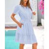 imageBTFBM Womens Casual Dresses 2025 Summer Spring V Neck Short Sleeve Sundress Smocked Waist A Line Tiered Mini DressLight Blue