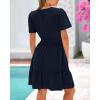 imageBTFBM Womens Casual Dresses 2025 Summer Spring V Neck Short Sleeve Sundress Smocked Waist A Line Tiered Mini DressNavy