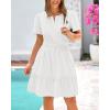 imageBTFBM Womens Casual Dresses 2025 Summer Spring V Neck Short Sleeve Sundress Smocked Waist A Line Tiered Mini DressWhite