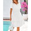 imageBTFBM Womens Casual Dresses 2025 Summer Spring V Neck Short Sleeve Sundress Smocked Waist A Line Tiered Mini DressWhite