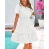 imageBTFBM Womens Casual Dresses 2025 Summer Spring V Neck Short Sleeve Sundress Smocked Waist A Line Tiered Mini DressWhite