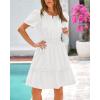imageBTFBM Womens Casual Dresses 2025 Summer Spring V Neck Short Sleeve Sundress Smocked Waist A Line Tiered Mini DressWhite