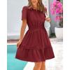 imageBTFBM Womens Casual Dresses 2025 Summer Spring V Neck Short Sleeve Sundress Smocked Waist A Line Tiered Mini DressWine Red