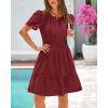 imageBTFBM Womens Casual Dresses 2025 Summer Spring V Neck Short Sleeve Sundress Smocked Waist A Line Tiered Mini DressWine Red