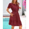 imageBTFBM Womens Casual Dresses 2025 Summer Spring V Neck Short Sleeve Sundress Smocked Waist A Line Tiered Mini DressWine Red