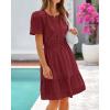 imageBTFBM Womens Casual Dresses 2025 Summer Spring V Neck Short Sleeve Sundress Smocked Waist A Line Tiered Mini DressWine Red