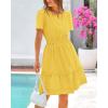 imageBTFBM Womens Casual Dresses 2025 Summer Spring V Neck Short Sleeve Sundress Smocked Waist A Line Tiered Mini DressYellow