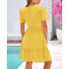 imageBTFBM Womens Casual Dresses 2025 Summer Spring V Neck Short Sleeve Sundress Smocked Waist A Line Tiered Mini DressYellow
