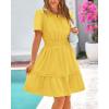imageBTFBM Womens Casual Dresses 2025 Summer Spring V Neck Short Sleeve Sundress Smocked Waist A Line Tiered Mini DressYellow
