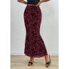 imageBTFBM Womens Floral Mesh Midi Skirt Elastic High Waisted Boho Elegant Mermaid 2025 Summer Fall Long Skirts for WomenBurgundy