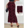 imageBTFBM Womens Floral Mesh Midi Skirt Elastic High Waisted Boho Elegant Mermaid 2025 Summer Fall Long Skirts for WomenBurgundy